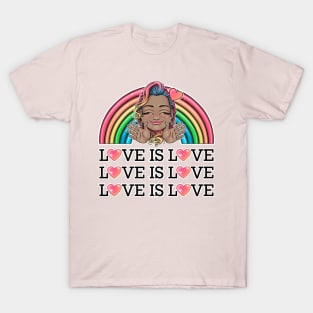 love is love rainbow with Reva Prisma hugging emoji T-Shirt